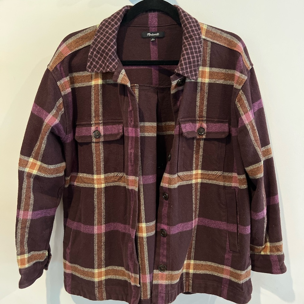 Madewell Plaid Women's Shirt Jacket - Purple and Brown